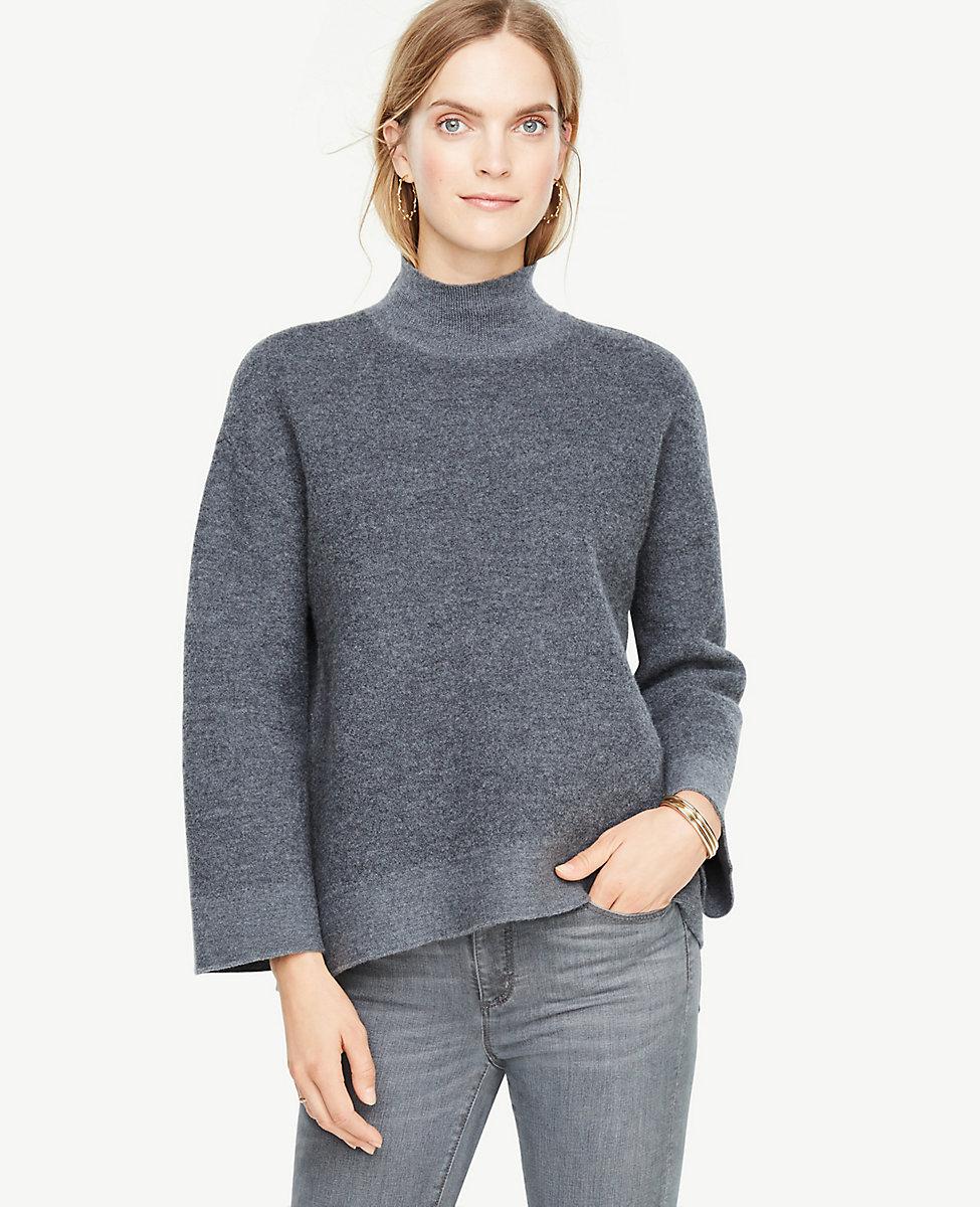 Download Ann Taylor Boiled Wool Turtleneck Sweater in Seal Grey ...