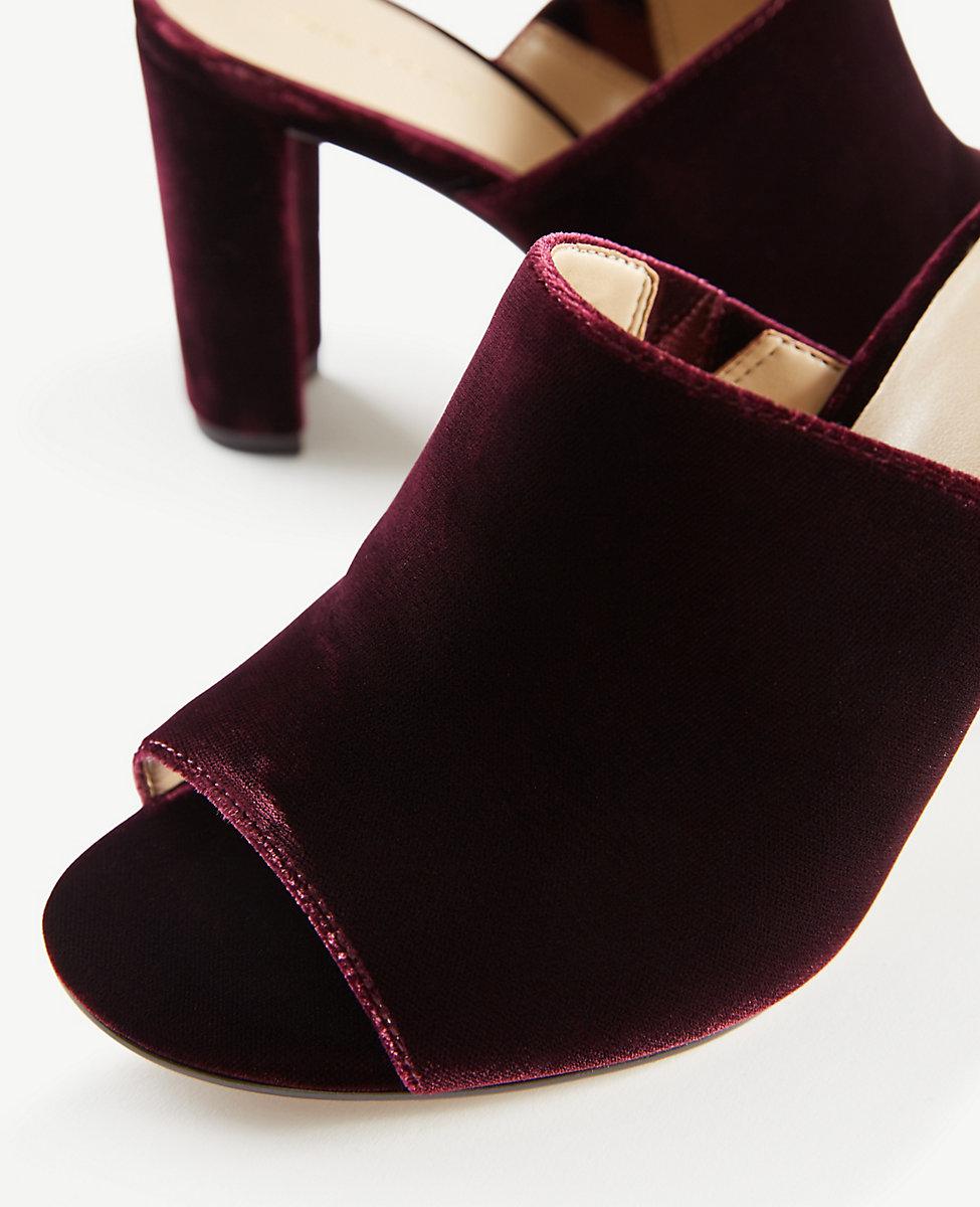 velvet heeled mules