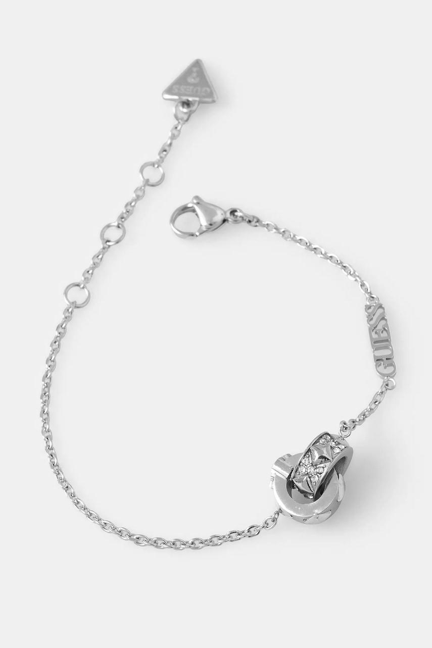 Guess UBB81161 Bracciale Donna In Argento Rodiato Con Ciondolo Cuore E Pietre Bianche
