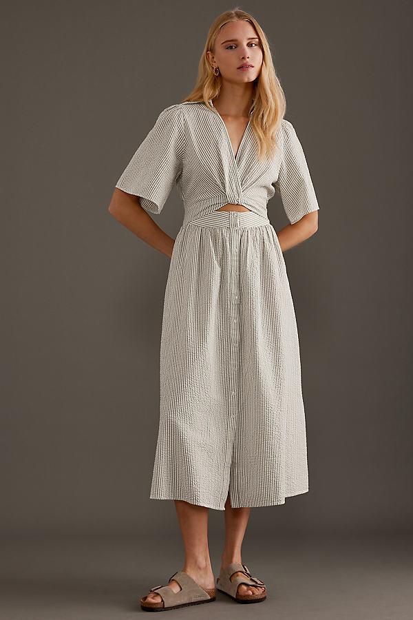 SELECTED Vittoria Short-sleeve Stripe Midi Dress in Brown | Lyst UK
