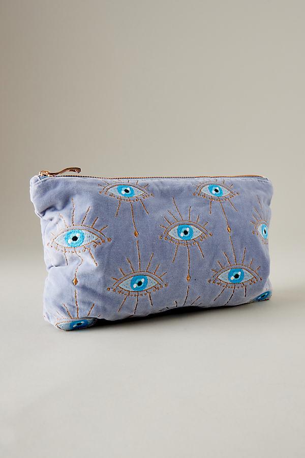Elizabeth Scarlett Evil Eye Embroidered Velvet Makeup Bag in