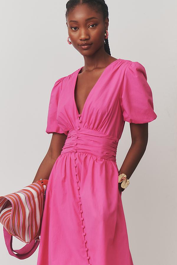 By Anthropologie The Katerina V-neck Button-front Dress in Pink
