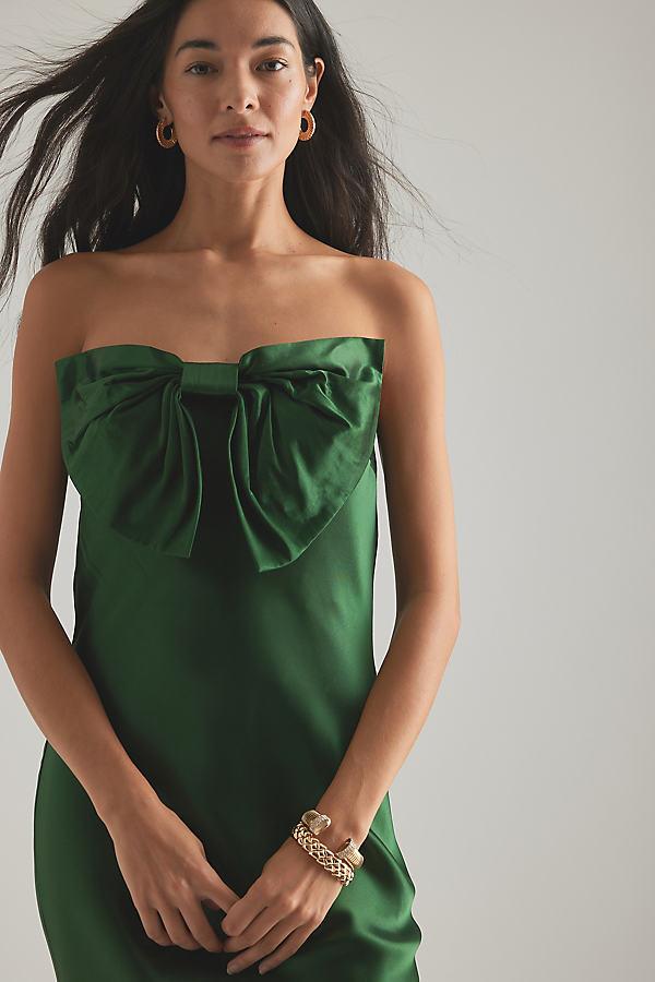 green emerald velvet dress Maeve - Anthropologie Strapless Oliver Green Pleated MIDI Dress
