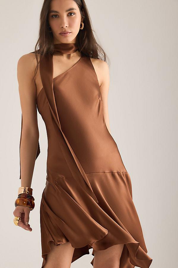 anthropologie halter scarf mini dress By Ruby Scarf-Detail Asymmetric in Brown african print clothing