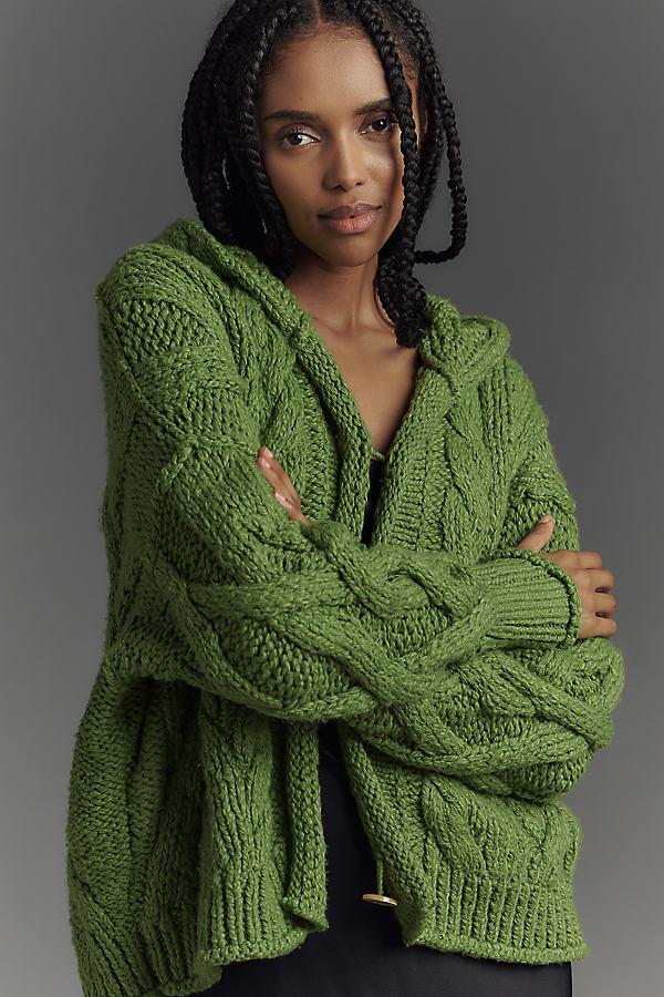Pilcro Cotton Hooded Cable-Knit Cardigan in Green Lyst UK