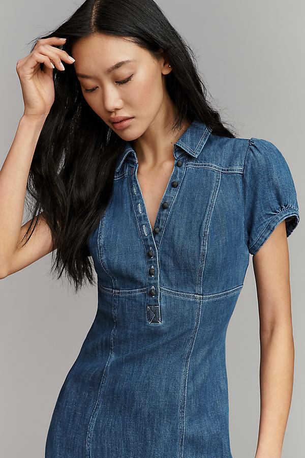 pilcro puff-sleeve seamed denim dress Pilcro Short-Sleeve Denim Midi Shirt Dress at MarketFair Shoppes in  Princeton, NJ