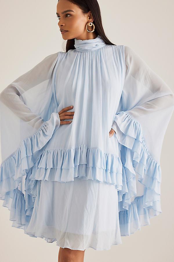 By Anthropologie Ruffle Cape Mini Dress in Blue | Lyst UK