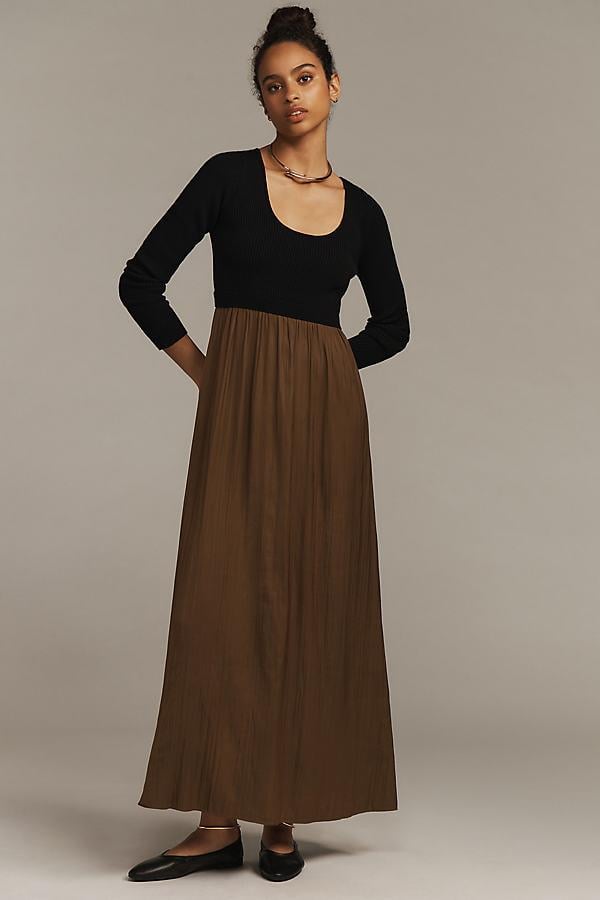 By Anthropologie The Thea Layered Sweater Dress: Scoop-Neck Edition in Brown