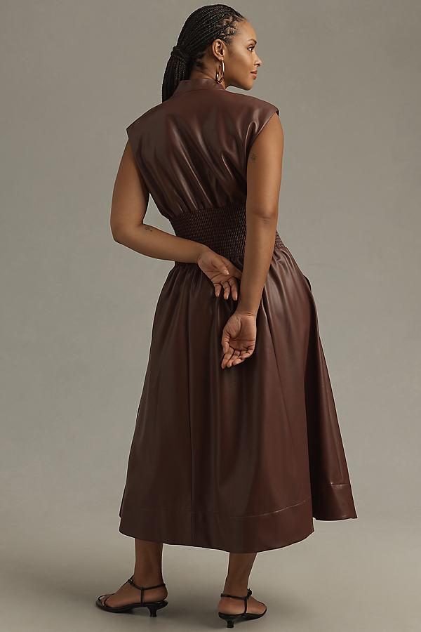 By Anthropologie The Tommie Cap-Sleeve Smocked Front-Zip Shirt Dress: Faux  Leather Edition in Brown | Lyst UK