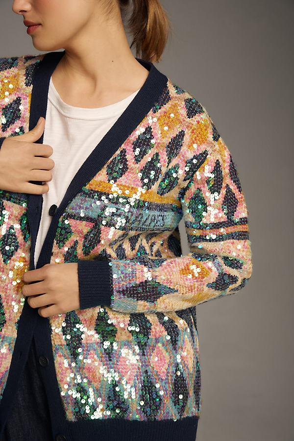 Maeve Patterned Sequin Cardigan in Grey Lyst UK