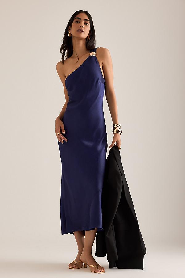 anthropologie blue satin dress BHLDN Satin Knot Maxi Dress