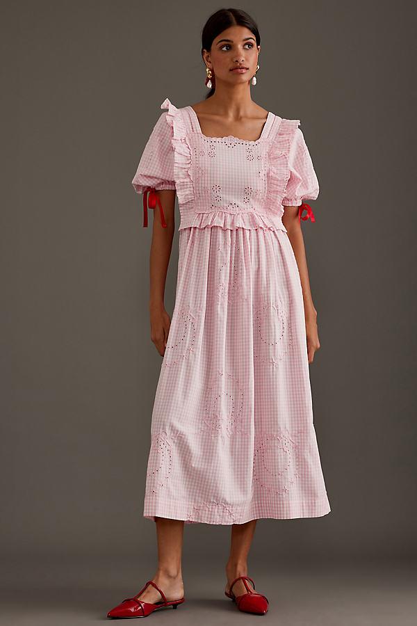 pink damson madder dress DAMSON MADDER Rebecca Embroidered Cotton Maxi Dress