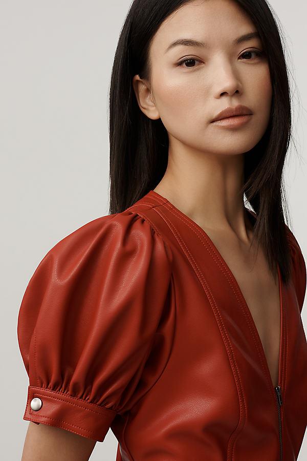 Pilcro Faux-Leather Short-Sleeve Zip-Front Mini Dress in Red | Lyst UK
