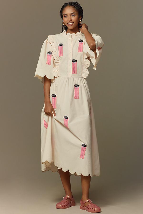 Stella Nova Embroidered Midi Dress in Natural | Lyst UK