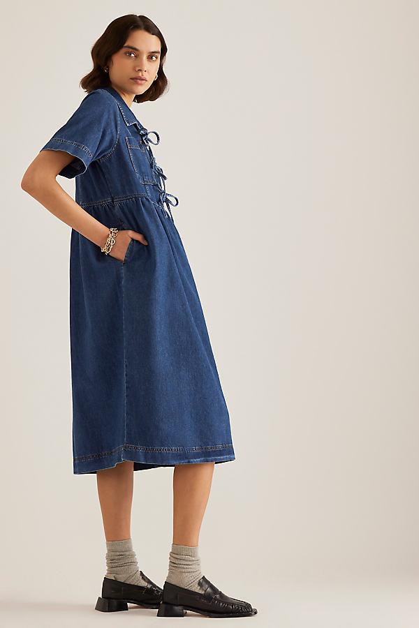 ALIGNE Effy Tie-Front Denim Midi Dress in Blue Lyst UK
