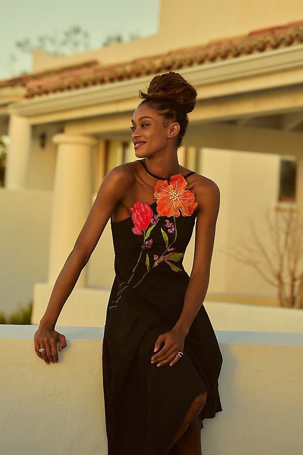 Yukiko Noritake By Anthropologie Asymmetrical Floral Midi Dress in Black |  Lyst UK
