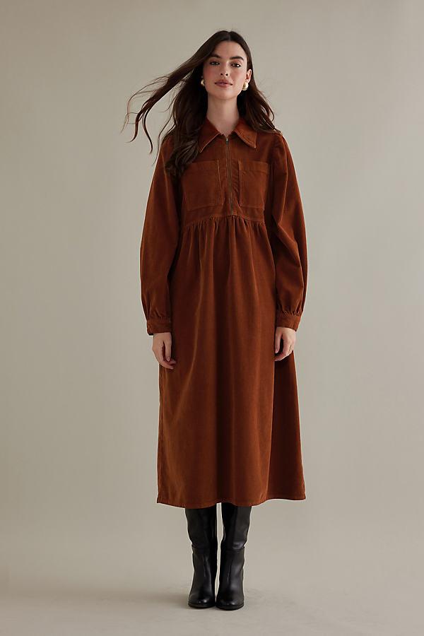 ALIGNE Gabriella Long-sleeve Zip-front Corduroy Midi Dress in Brown | Lyst  UK