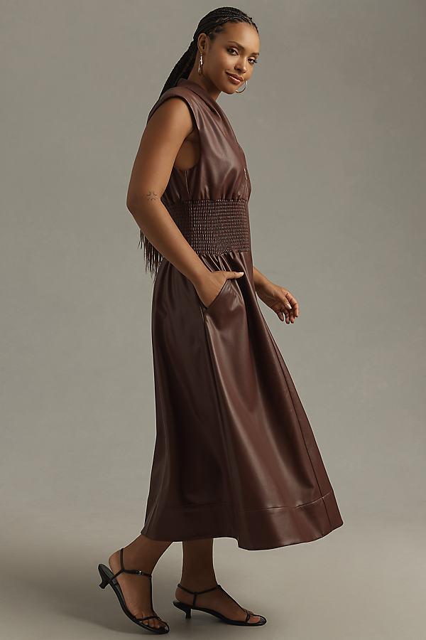 By Anthropologie The Tommie Cap-Sleeve Smocked Front-Zip Shirt Dress: Faux  Leather Edition in Brown | Lyst UK