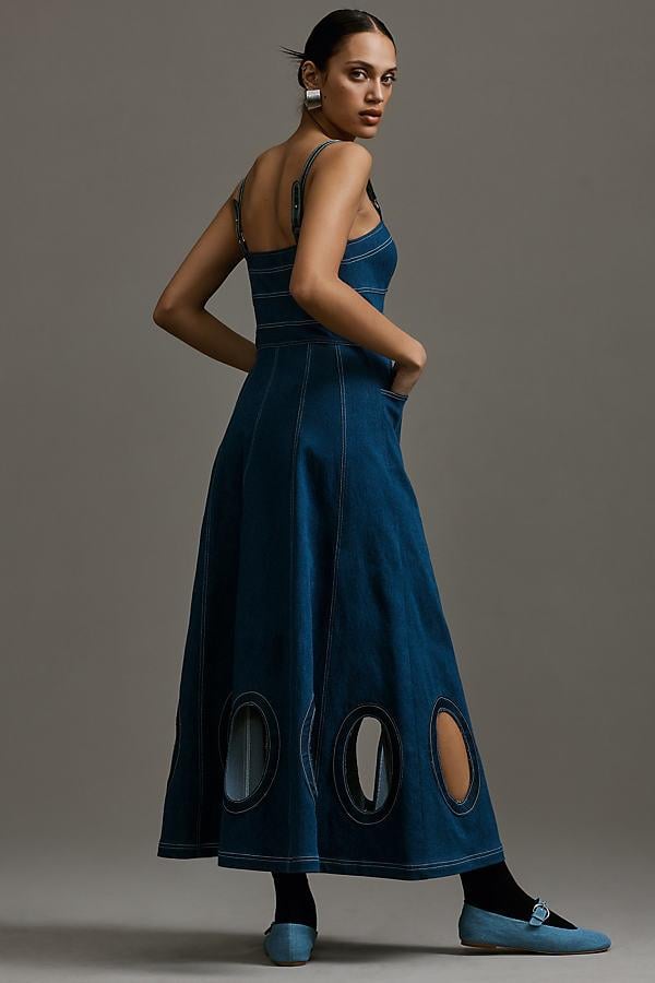 geisha designs square-neck cutout denim dress Geisha Designs Square-Neck Cutout Denim Dress