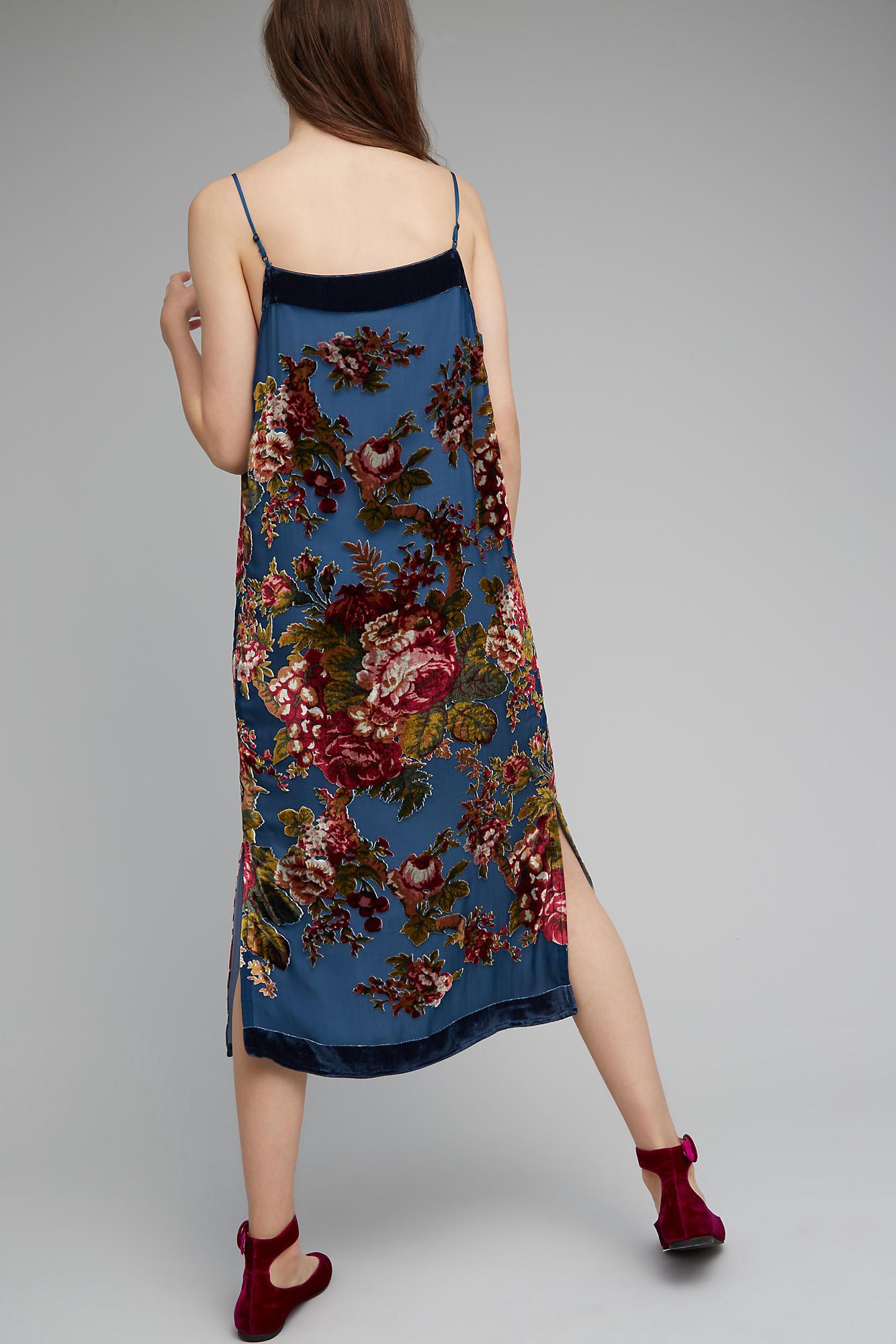 anthropologie blue velvet dress