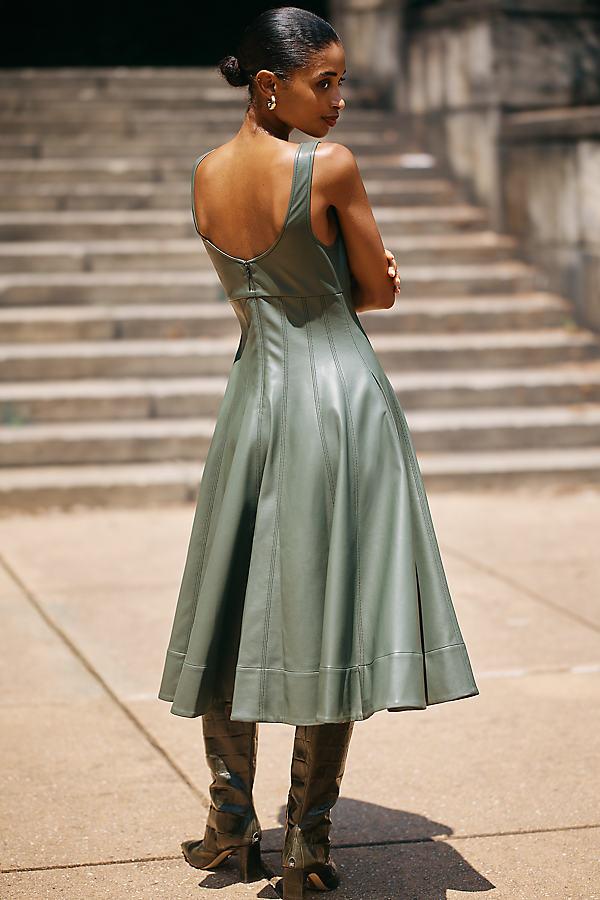 By Anthropologie Faux-Leather A-Line Midi Dress in Green Lyst UK