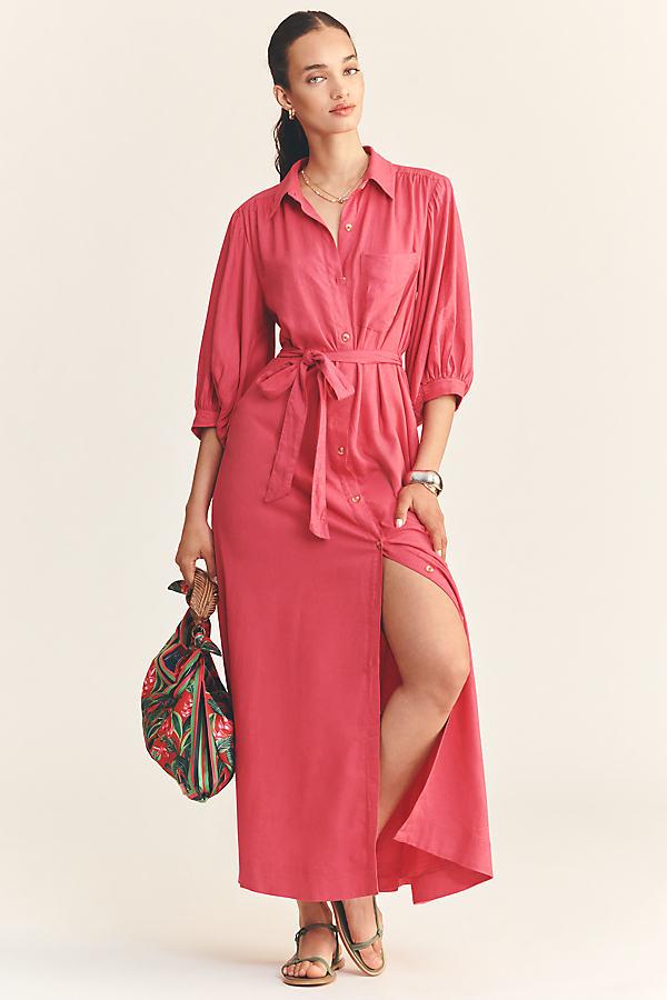 maeve button front shirt dress Maeve Shirt Dress Womens 6 Blue Geometric Button Front Belted Maxi Long Sleeve