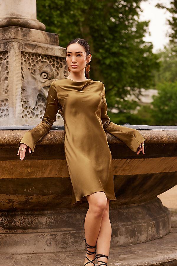 Anthropologie Green Satin Dress Green Wedding Guest Dresses Gowns  Anthropologie
