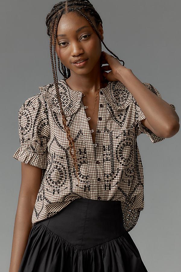 Pilcro The Keira Collared Button-Front Blouse By Embroidered
