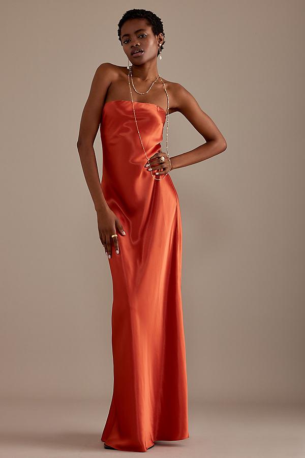 By Anthropologie The Fleur Strapless Satin Maxi Slip Dress in Red | Lyst UK
