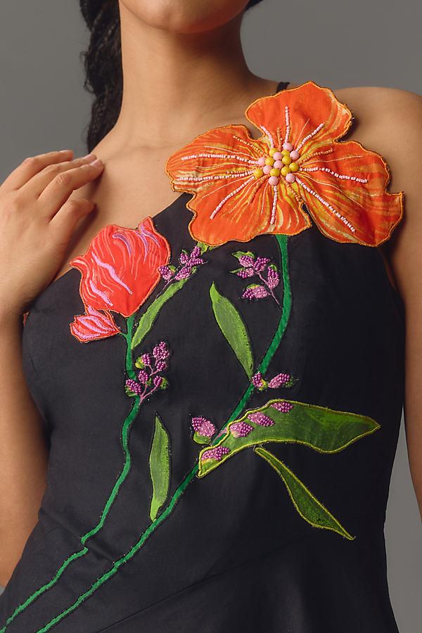 yukiko noritake asymmetrical floral midi dress By Anthropologie Asymmetrical Floral Midi Dress In Black