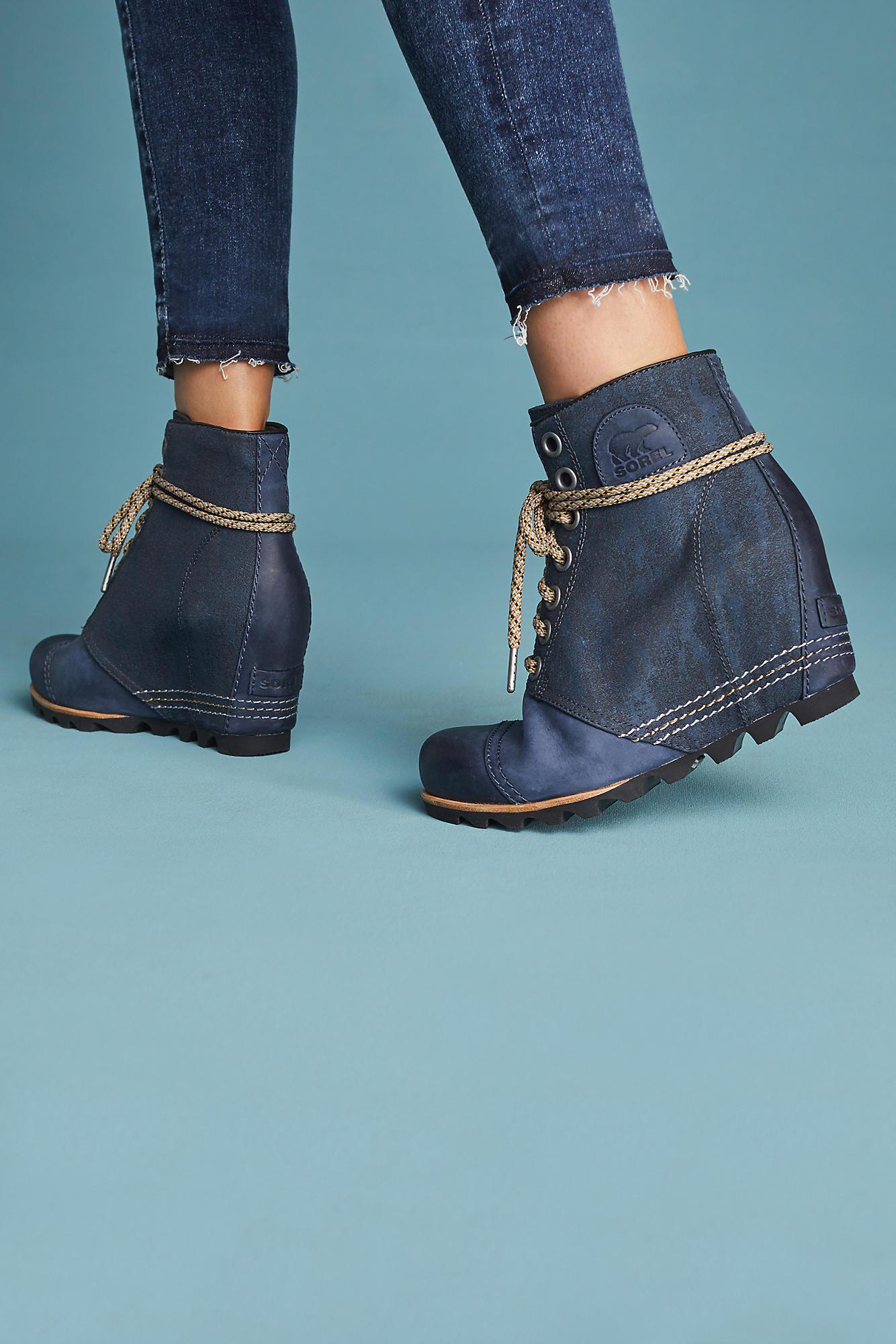 navy blue wedge booties