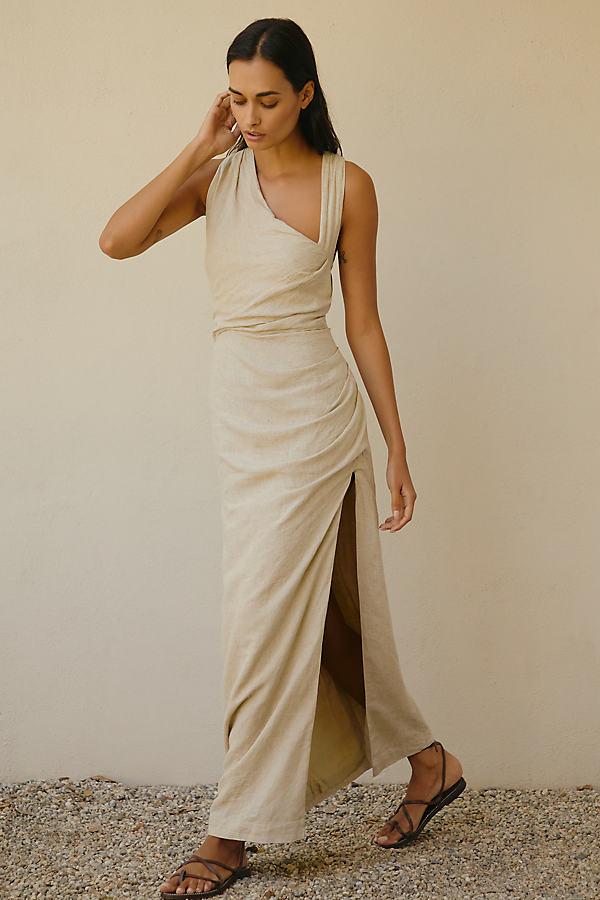 by anthropologie asymmetrical linen maxi dress By Anthropologie Asymmetrical Linen Maxi Dress in Natural