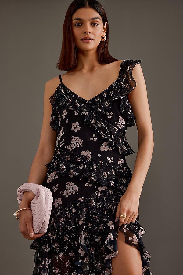 By Anthropologie Mixed Floral Ruffle Maxi Dress in Black | Lyst UK