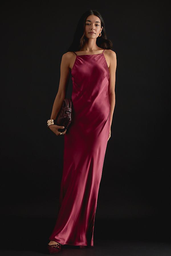 Anthropologie Halter Satin Maxi Slip Dress in Red | Lyst UK