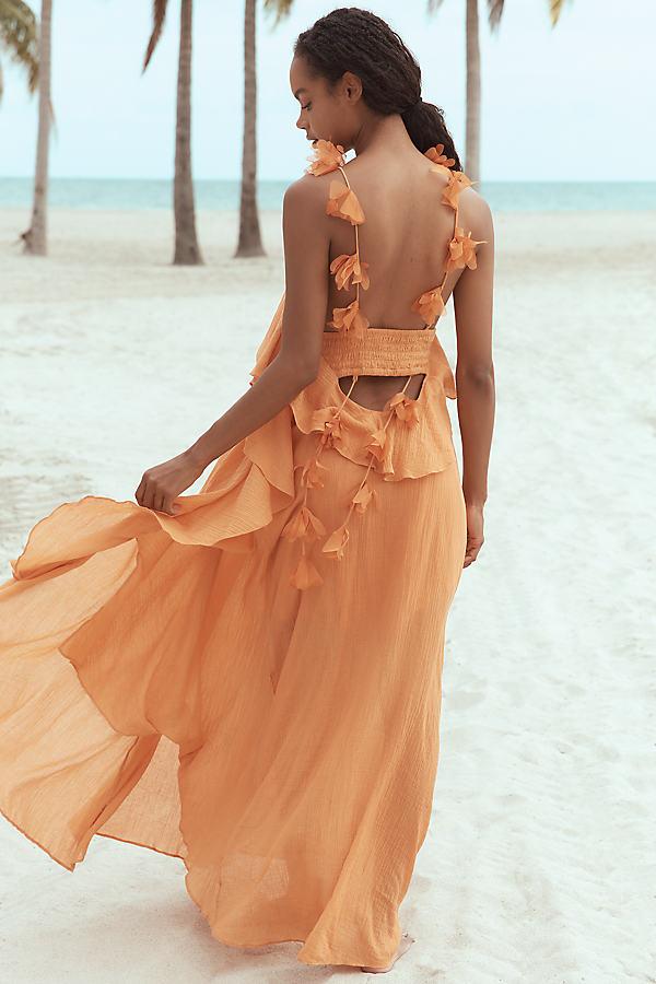 By Anthropologie Celandine Halter-Neck Gauze Maxi Dress in Orange | Lyst UK