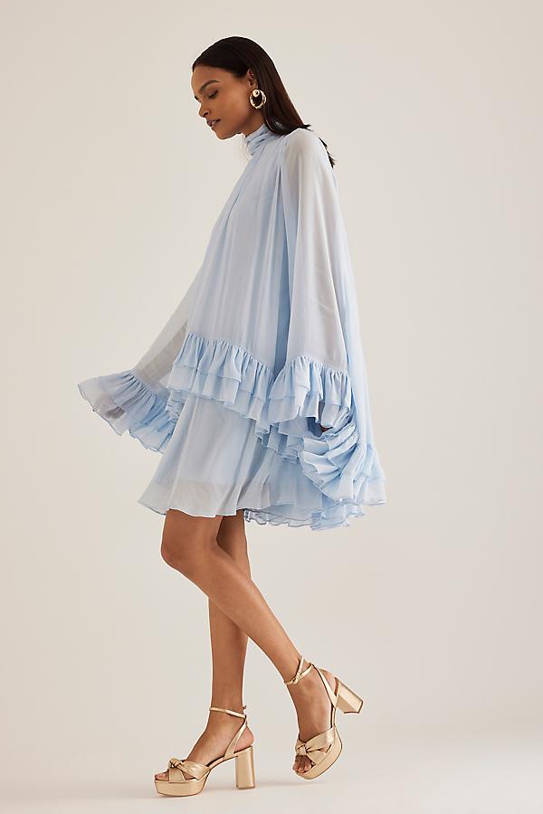 anthropologie blue ruffle dress By Anthropologie Sleeveless Sheer Ruffled Maxi Dress