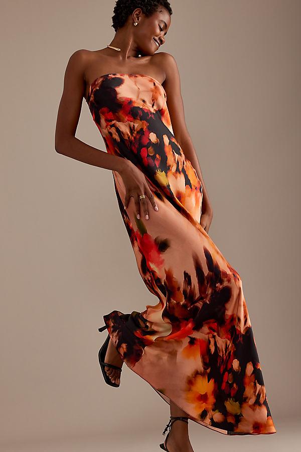 By Anthropologie The Fleur Strapless Satin Maxi Slip Dress in Brown | Lyst  UK