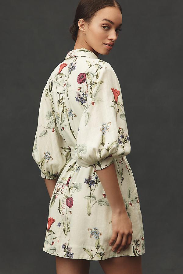 Maeve The Mona Linen Mini Shirt Dress By in Green | Lyst UK