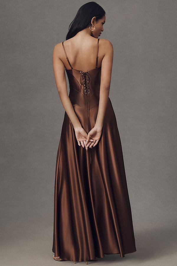 Mare Mare Emmy Satin Corset Maxi Dress in Brown | Lyst UK
