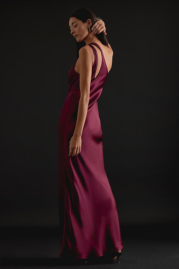 Anthropologie One-Shoulder Satin Maxi Slip Dress in Black | Lyst UK