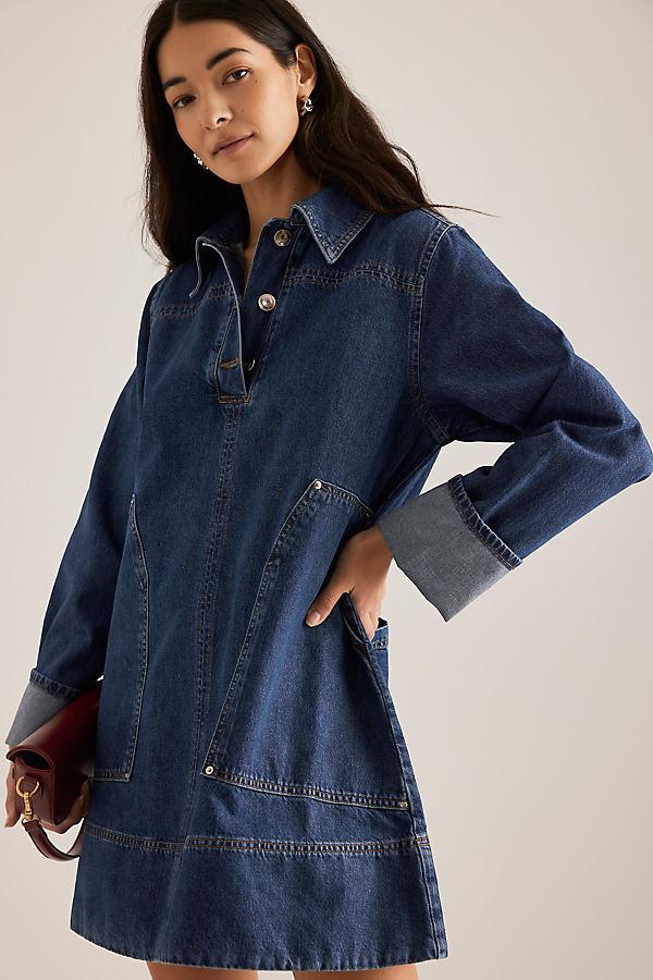 keri utility pocket denim dress Keri Spaghetti Strap Midi in Denim A-Line Dress