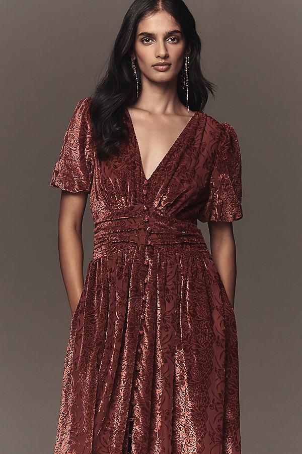 open lace back dress Baltic Born Womens Tatiana Velvet One Shoulder Maxi Dress | Rust