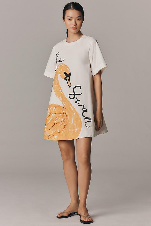 Maeve The Emmy Short-Sleeve Swing Mini Dress By Graphic Edition in White |  Lyst UK