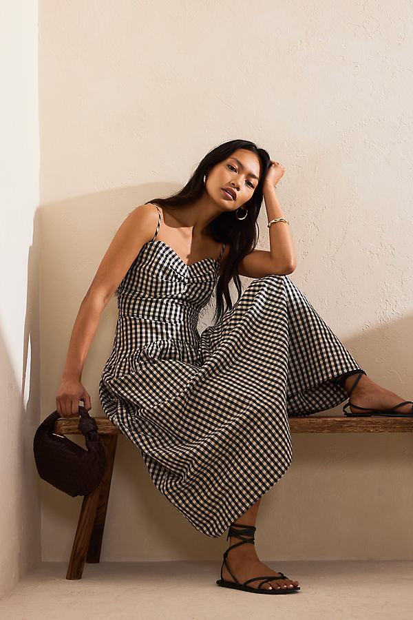 anthropologie brown gingham dress Damson Madder Dakota Gingham Puff-Sleeve Maxi Dress