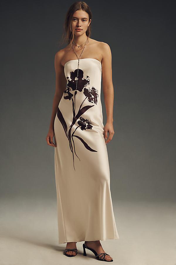 By Anthropologie Strapless Satin Maxi Slip Dress in Grey | Lyst UK