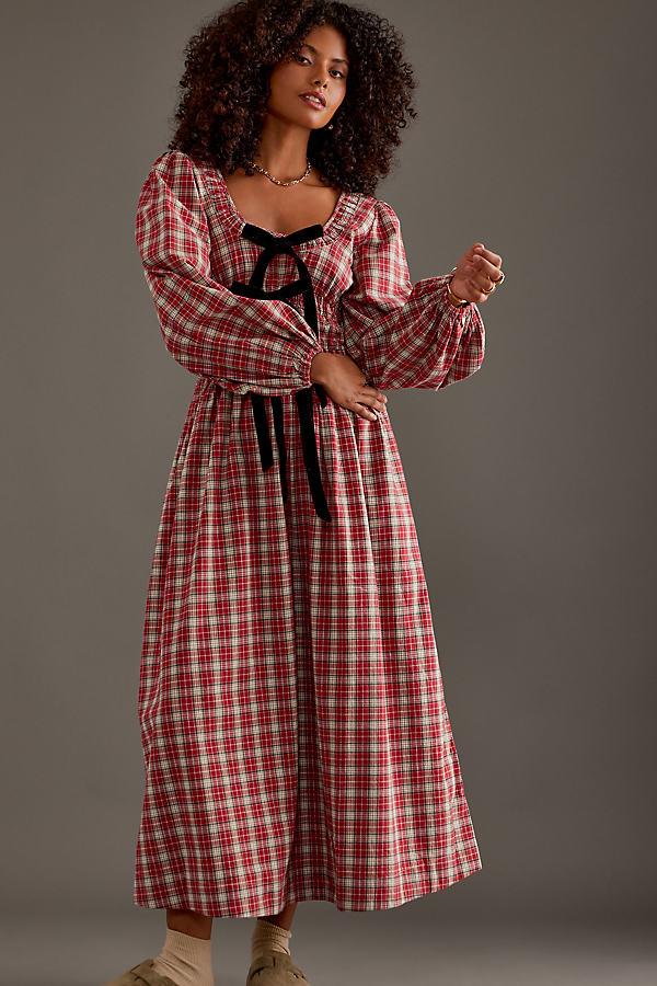 damson madder red check dress Mia Midi Dress