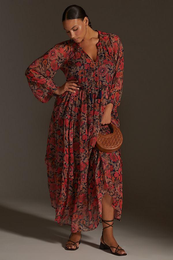 Anthropologie The Marais Printed Chiffon Maxi Dress in Brown