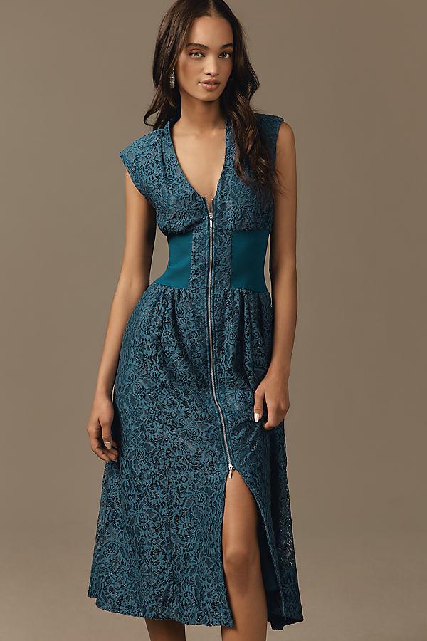 By Anthropologie The Tommie Cap-Sleeve Front-Zip Shirt Dress: Lace Edition  in Blue | Lyst UK