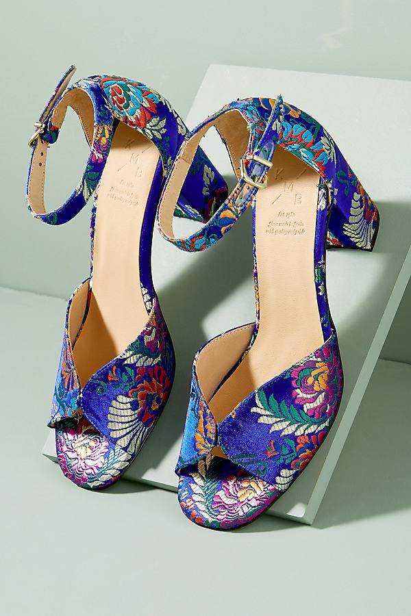 blue floral block heels