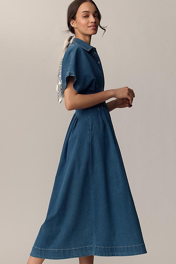 Exquise The Tobie Button-Front Pleated Shirt Dress By Denim Edition in Blue  | Lyst UK